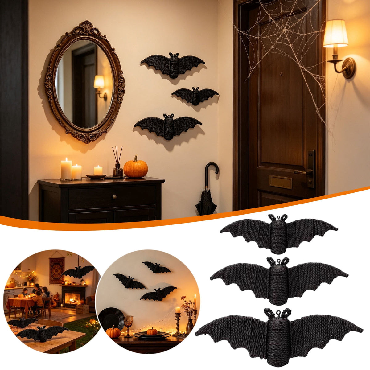 Black Rattan Wall Decoration, Halloween Wicker Bat Art, Indoor and Outdoor Festive Decor, Durable Plastic Material
