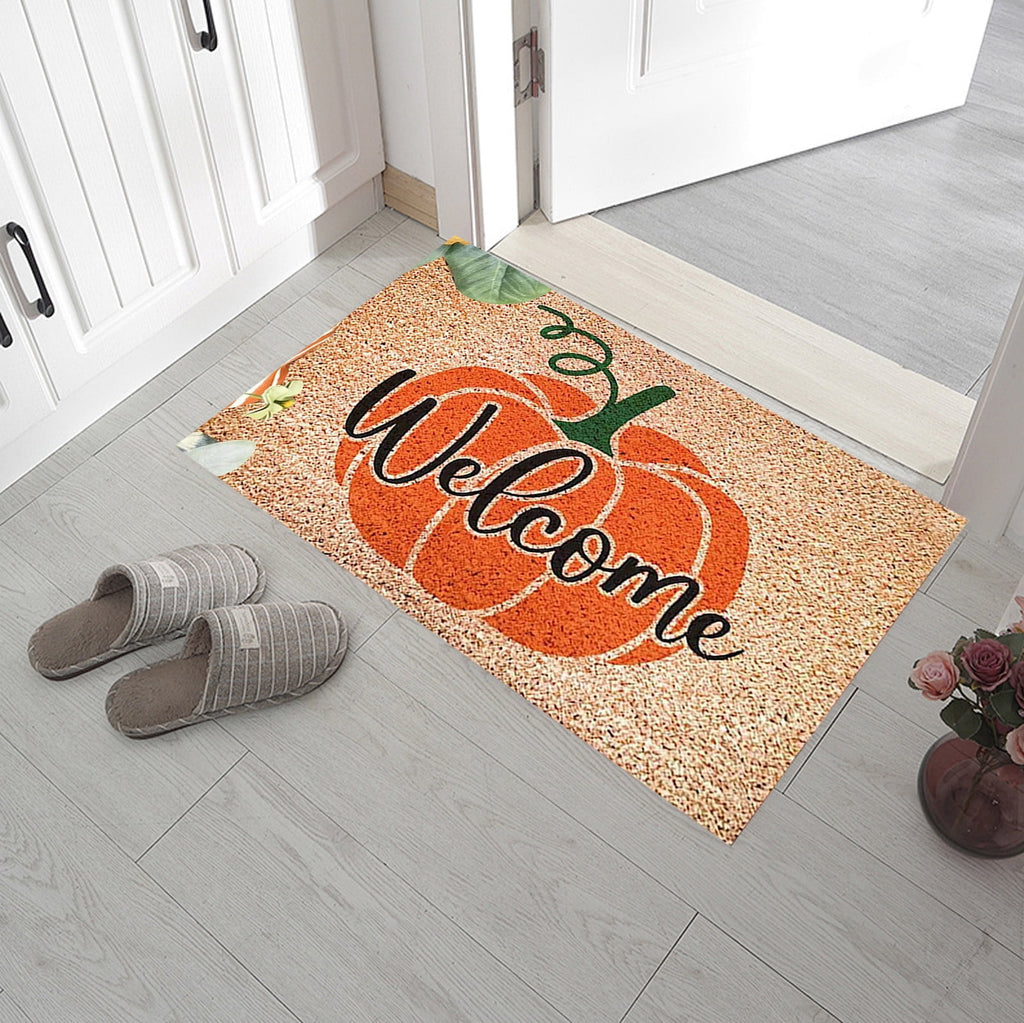 Zhourta Halloween Fall Plaid Outdoor Rug Orange Plaid Outdoor Rug Cotton Hand Woven Check Rug Layered Doormats for Front Door Front Porch Farmhouses Entryway Patio 15.7x23.6 Inch