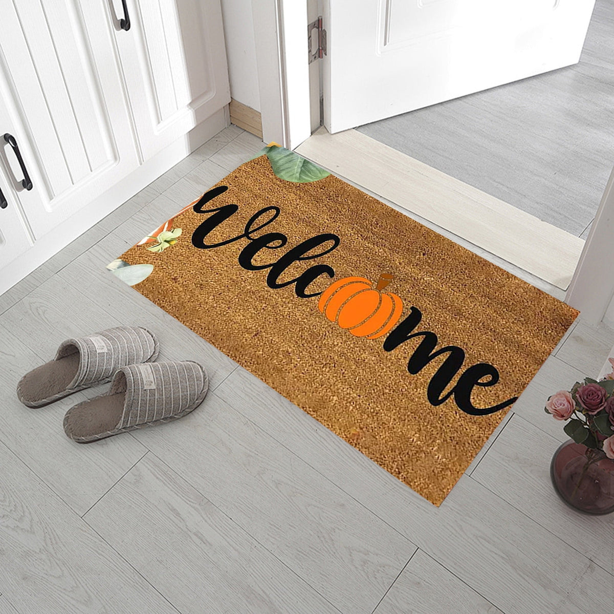 Zhourta Halloween Fall Plaid Outdoor Rug Orange Plaid Outdoor Rug Cotton Hand Woven Check Rug Layered Doormats for Front Door Front Porch Farmhouses Entryway Patio 15.7x23.6 Inch