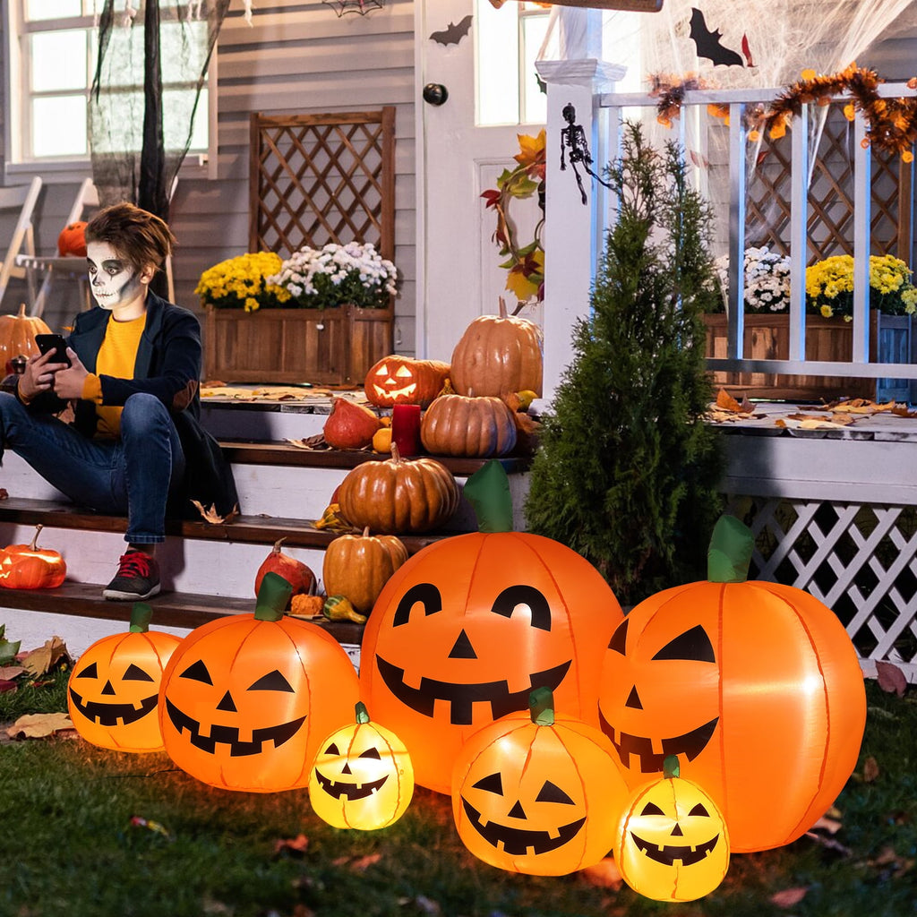 Zimtown 8 FT Halloween Inflatables Pumpkin, Halloween Decoration 5 Blow up Pumpkins,Ghost w/ Build-in LEDs for Halloween Party