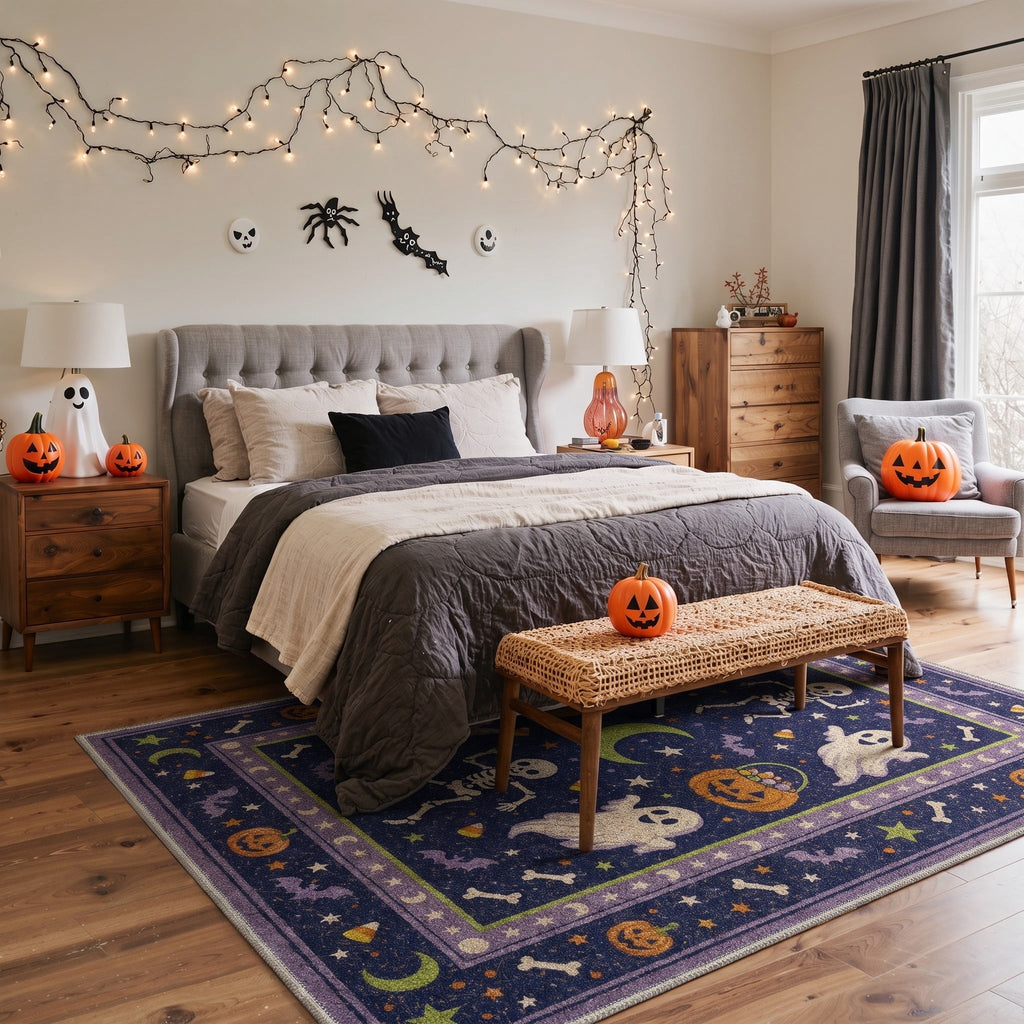 KUETH 3'x5' Halloween Machine Washable Area Rug, Non-Slip Rugs for Living Room, Bedroom and Dining Room, Orange