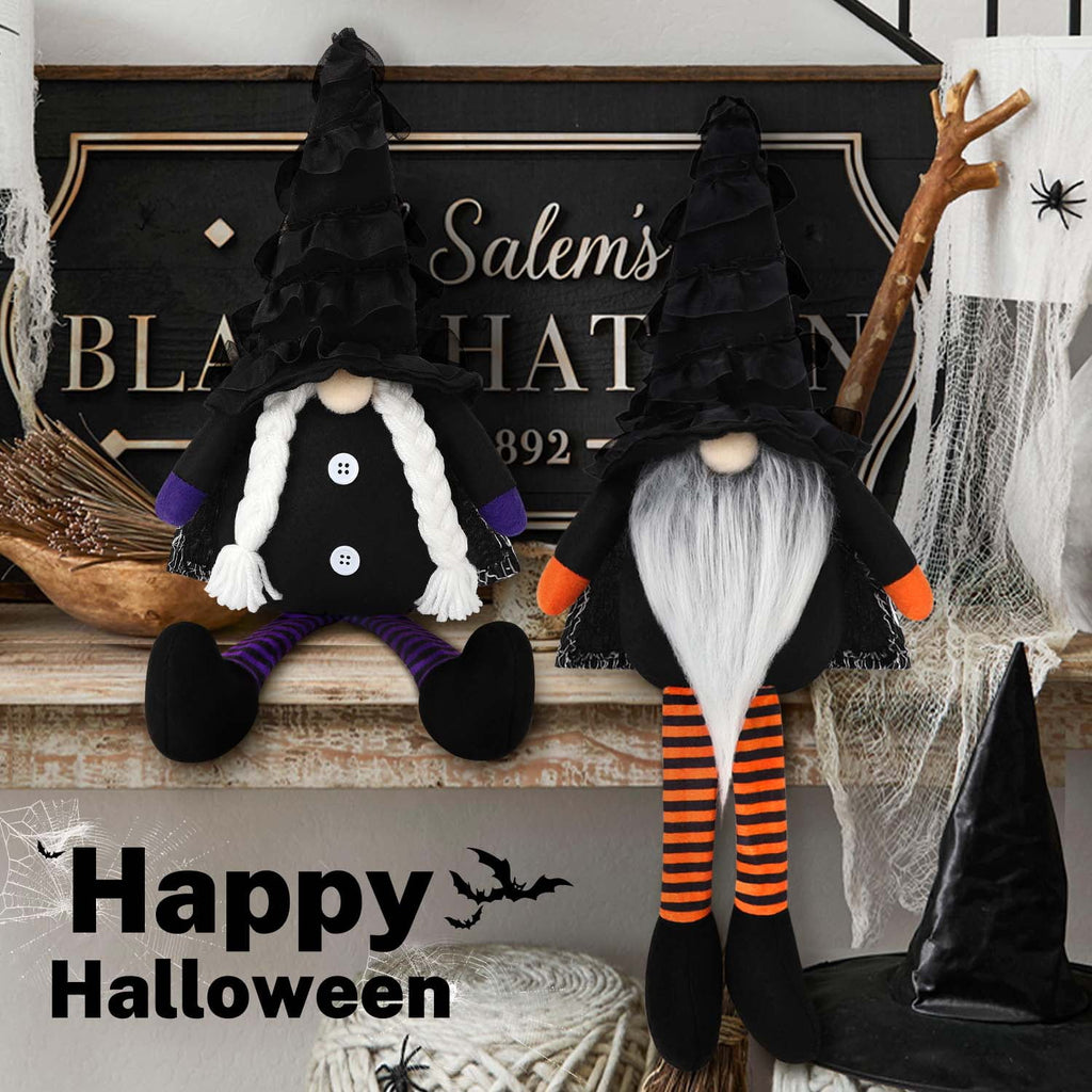 Ayieyill 2PCS Halloween Gnome Plush Decorations - Mr and Mrs Handmade Scandinavian Tomte for Halloween Table Ornament, Tiered Tray Decor, Halloween Trick or Treat Gift