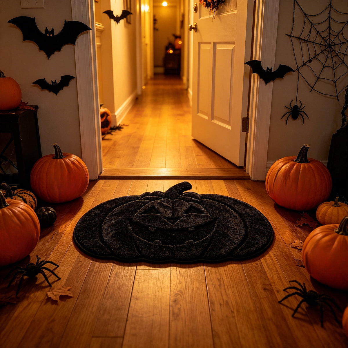BZPIZ Halloween Cute Pumpkin Door Mat for Front Door, Doormat Outside Entrance, Halloween Decor for Porch and Entryway, Indoor & Outdoor Use Orange