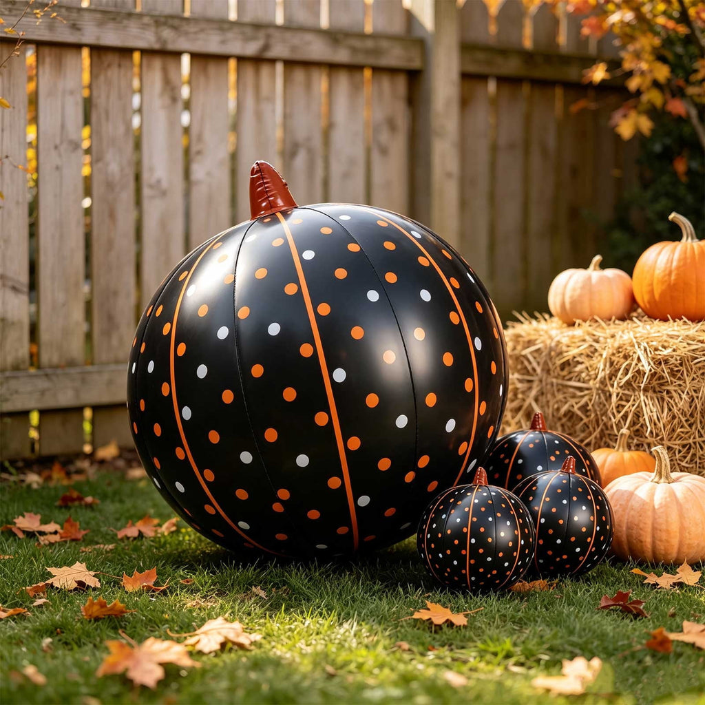 HHJZPR Halloween Pattern Pumpkin Foil Mylar Balloons, Striped Polka Dot Buffalo Plaid Inflatable Pumpkin Ornaments, Fall Farmhouse Party Yard Table Decor Ball
