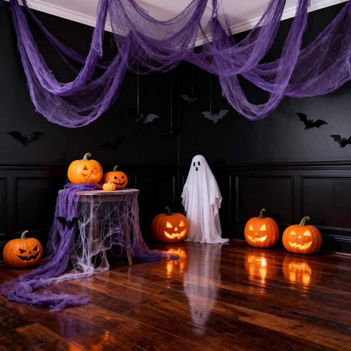 CQHVKQ 5 Pack of Halloween Creepy Gauze Cloth Decoration Set, Indoor Outdoor Black Scary Halloween Gauze Tapestry Decor, Spooky Decorations for Home, Yard, Haunted House & Party Supplies, 72" x 30"