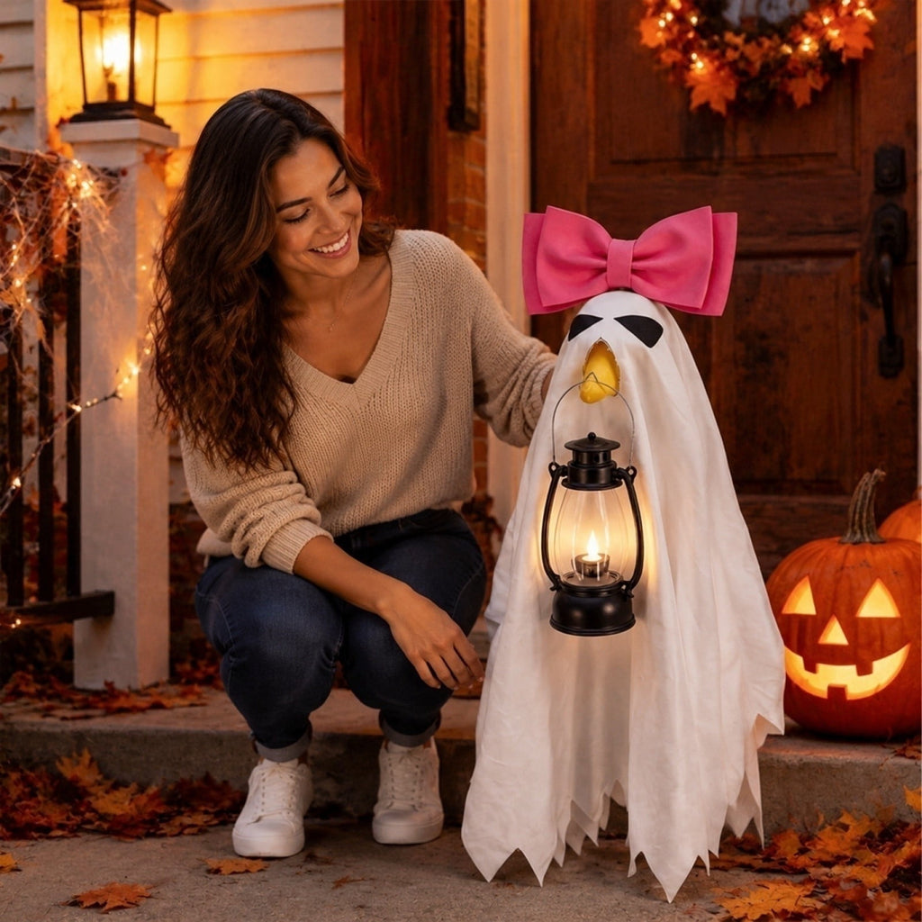 AuroraX Halloween Ghost Decor Outdoor Halloween Decoration Courtyard Tabletop Desktop Haunted Halloween Decoration for Yard Garden Pink