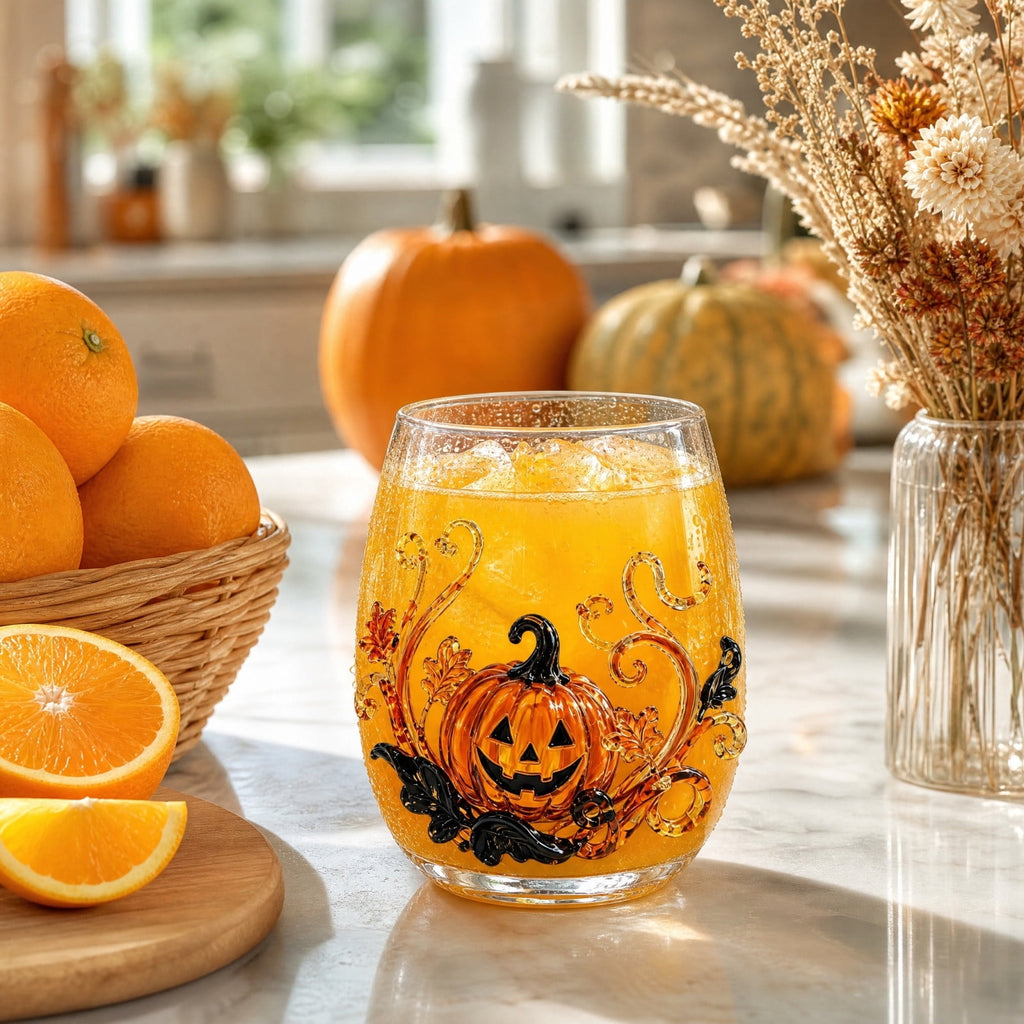SCNOR Vintage Stained Glass Pumpkin Table Lamp, USB Powered Jack O Lantern Night Light for Halloween Fall Mantel Decor