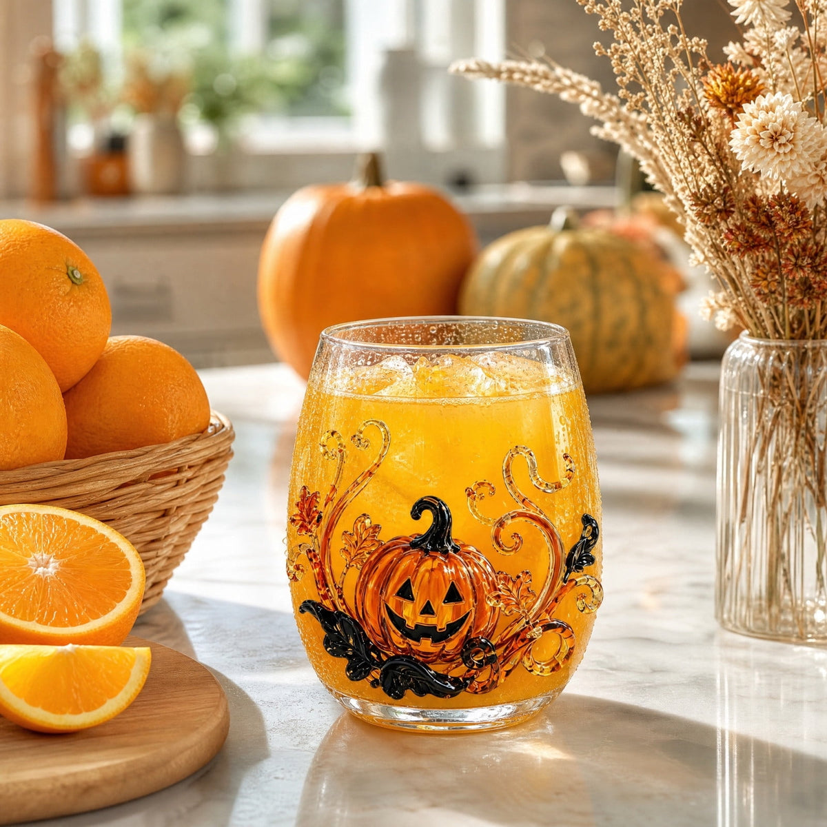 SCNOR Vintage Stained Glass Pumpkin Table Lamp, USB Powered Jack O Lantern Night Light for Halloween Fall Mantel Decor