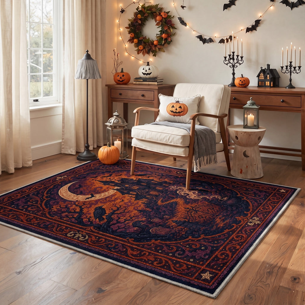 GENIMO 2'x3' Halloween Doormat, Washable Non Slip Soft Gothic Castle Outdoor Door Mat for Front Door Covered Porch Patio Entryway, Antique Gold