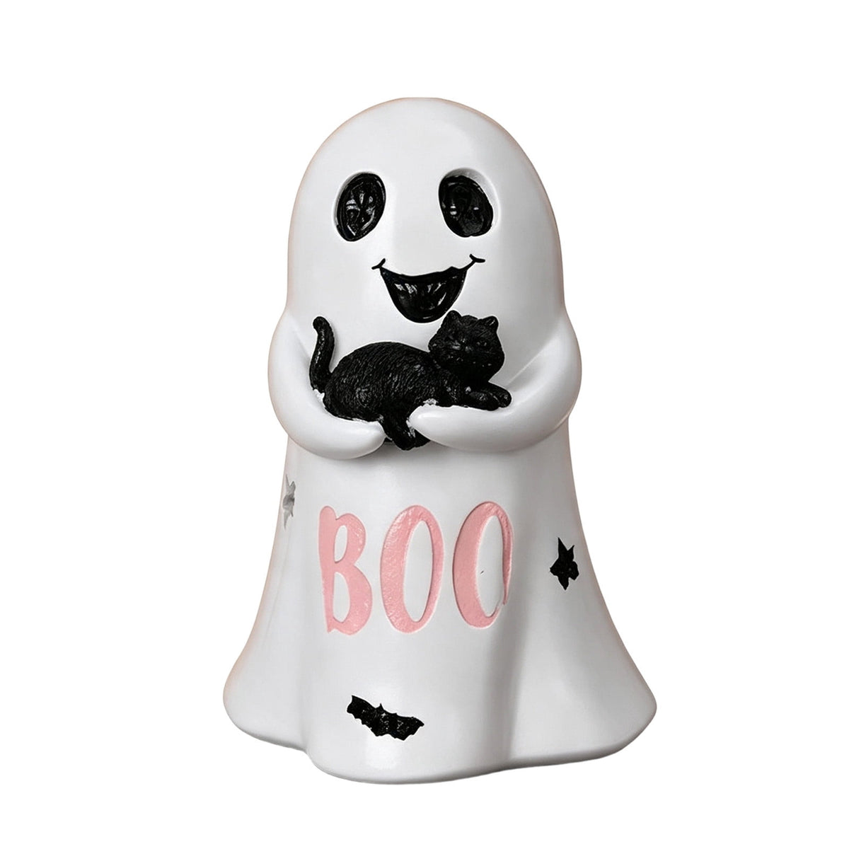 Halloween Ghost Figurine, Ghost Girl with Pink Bow & Hot Drink, Funny Ghost Statue Halloween Decor for Gift, Cute Spooky Tabletop Ornament for Home, Mantle, Desk & Party Decoration