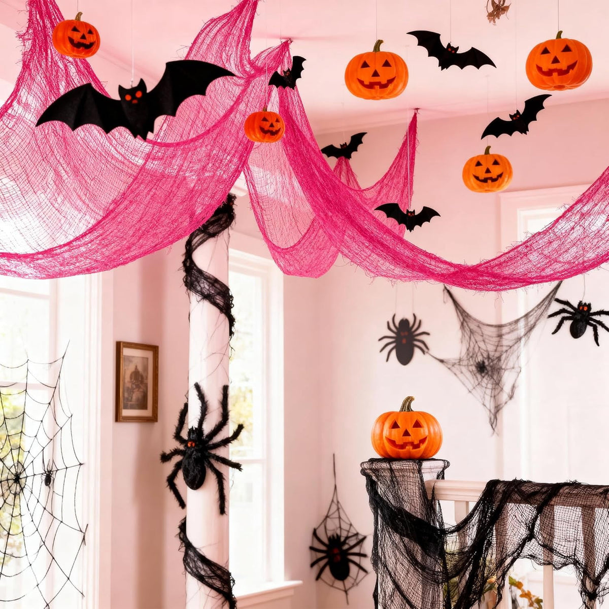 CQHVKQ 5 Pack of Halloween Creepy Gauze Cloth Decoration Set, Indoor Outdoor Black Scary Halloween Gauze Tapestry Decor, Spooky Decorations for Home, Yard, Haunted House & Party Supplies, 72" x 30"