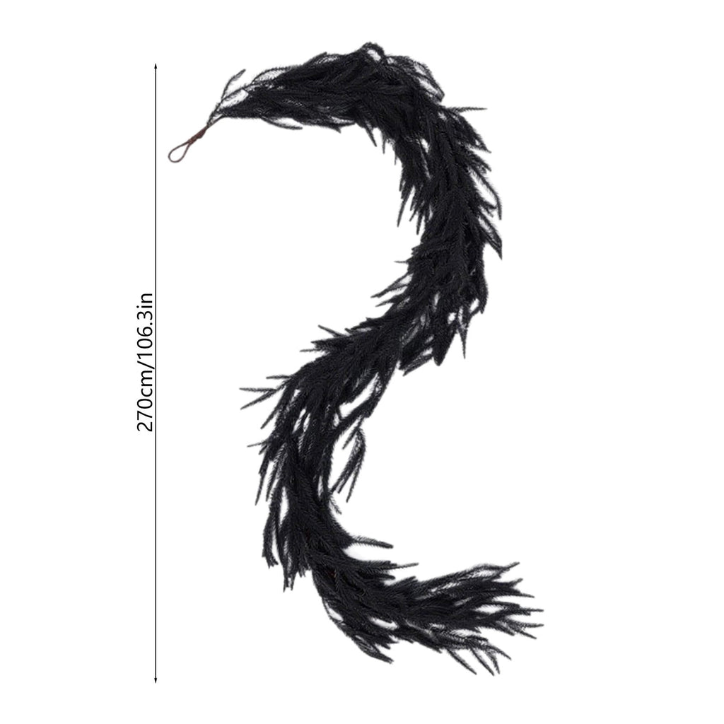 HHBEAUTY 59" Black Pine Garland - Halloween Artificial Pine Needles & Leaves Hanging Decorations for Fireplace, Stairs, Railing, Mantle, DIY Wreath, Door, Wall, Window & Thanksgiving Party Decor
