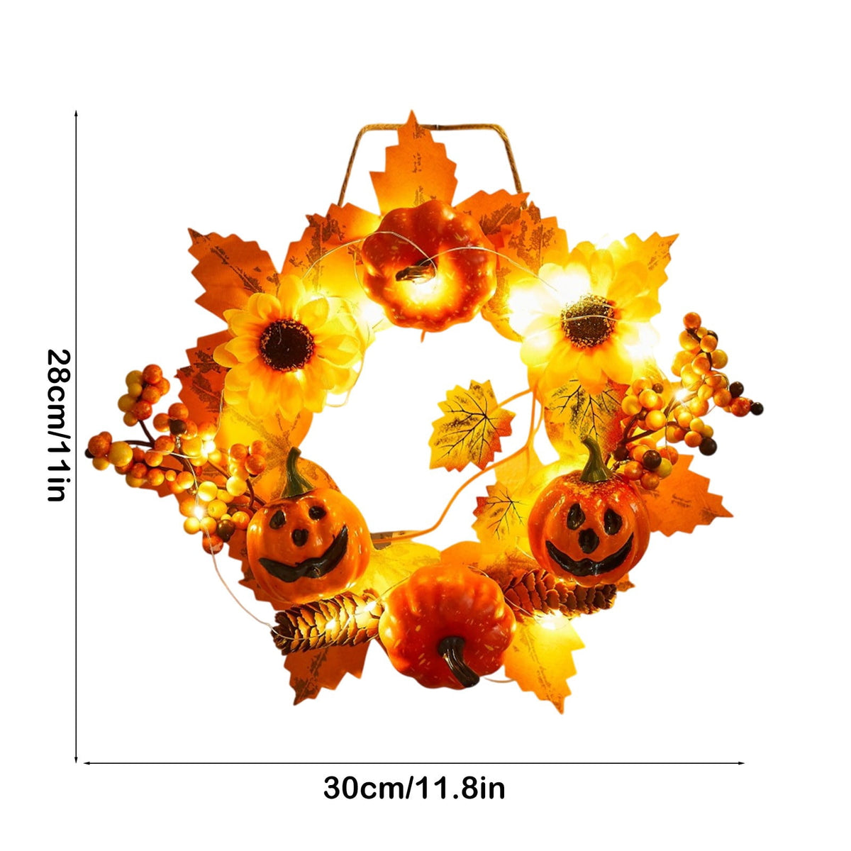 Halloween Wreath Festival Decoration Maple Leaf Pumpkin Wall Hanging Arrangement Harvests Festival Door Hanging Fall Decor for Fireplace Porch Table 11.81 in