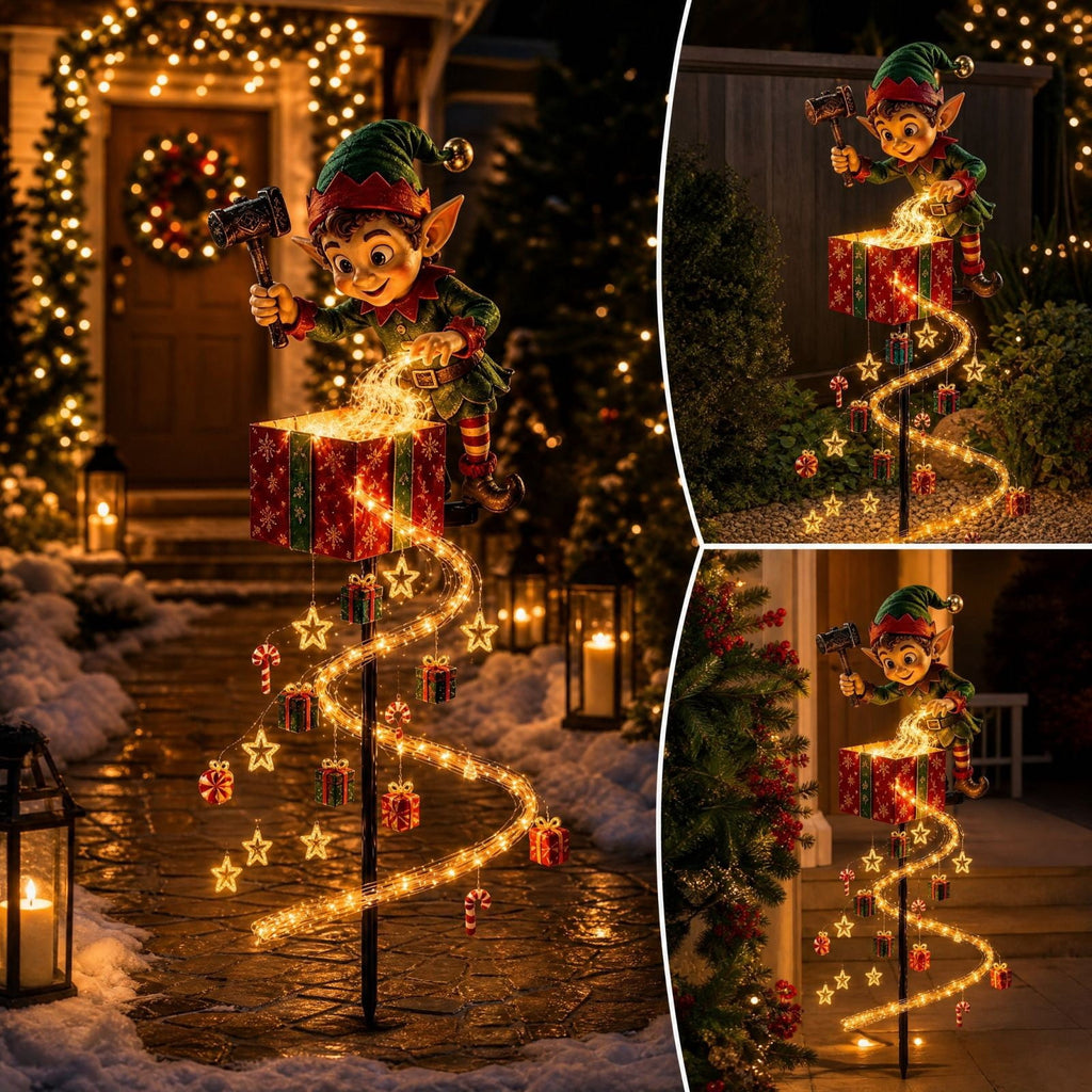 Luckky Christmas Bell Cascade Solar Yard Light,Solar Powered Flowing Star Bell Stake Light,Warm Yellow Outdoor Holiday Decor for Christmas Yard Decor（1 Pack）