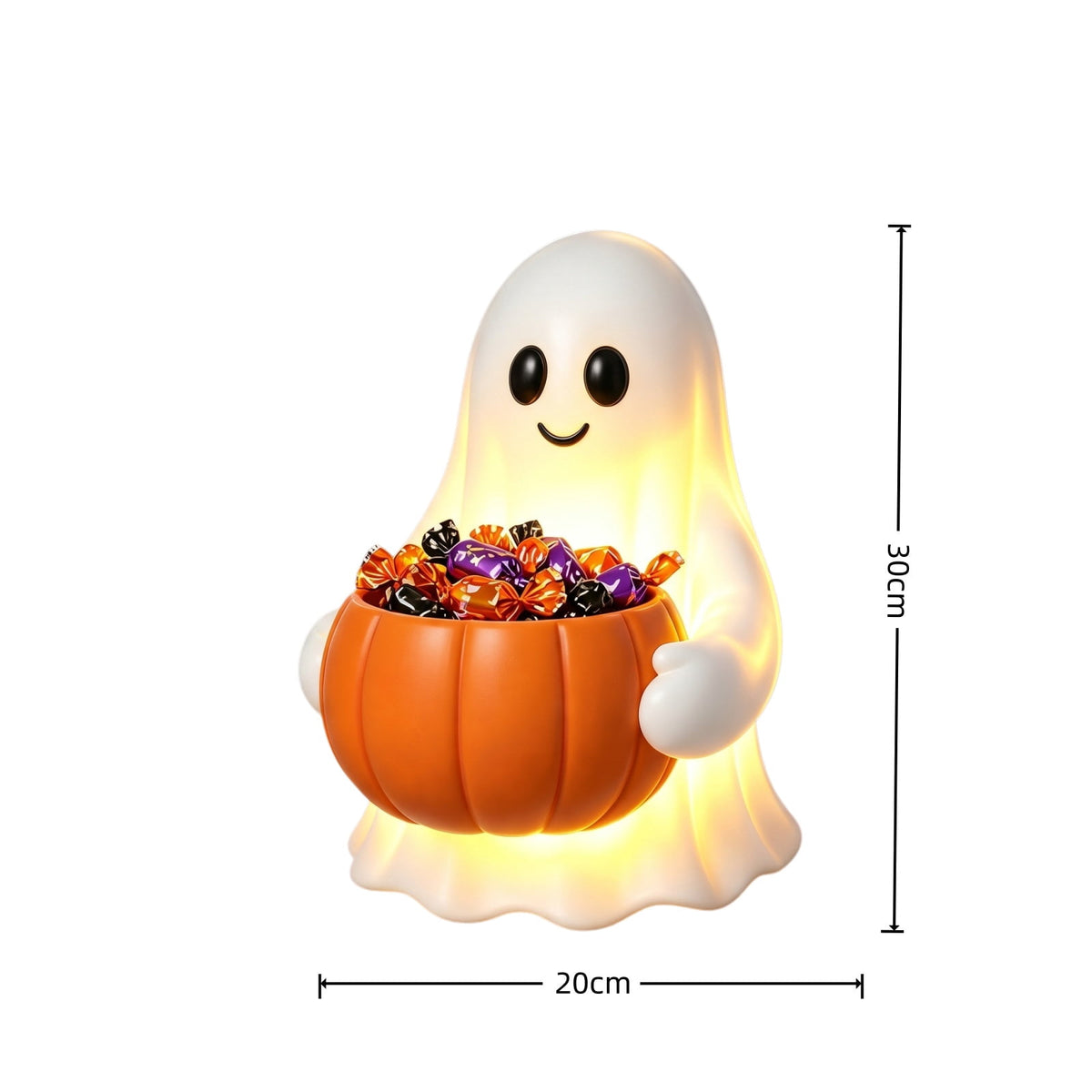 Lighted Halloween Ghost Candy Bowl, Cute LED Ghost Holding Pumpkin Candy Bucket for Trick or Treat, Outdoor Halloween Decorations for Front Porch, Indoor Yard Patio Halloween Decor