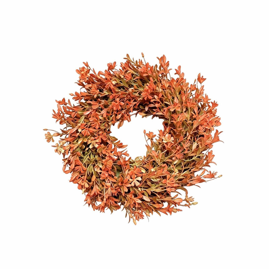 OKKVV Artificial Orange Fall Leaf Front Door Wreath, Rustic Autumn Foliage Twig Wreath, Harvest Thanksgiving Halloween Farm Window Wall Hanging Decor