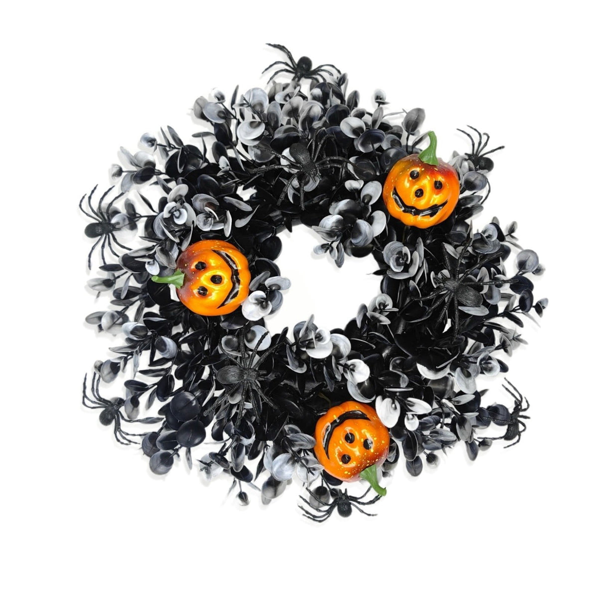 Halloween Wreaths for Front Door Halloween & Fall Fake Greenery Door Wreath, Thanksgiving Hanging Decor for Porch Window 12 Inch, D