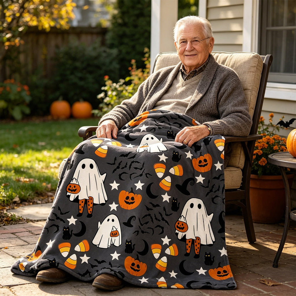 Halloween blanket,Halloween Print Throw Blanket Flannel Soft Cozy Decorative Nap Blanket with Ghost Pumpkin Skull for Office Bedroom Sofa Camping Travel(100x150cm/39x59 Inch),Black
