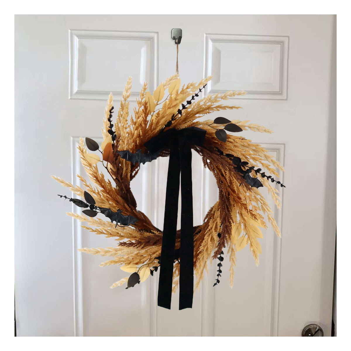 Wheat with Bats Wreath, Yellow and Black, 24", Halloween by Way To Celebrate