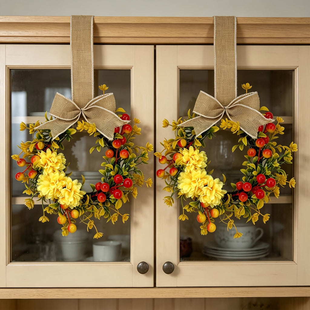 Deeceymbur Artificial Fall Pumpkin Wreath with Bow Harvest Front Door Halloween Thanksgiving Wall Decor