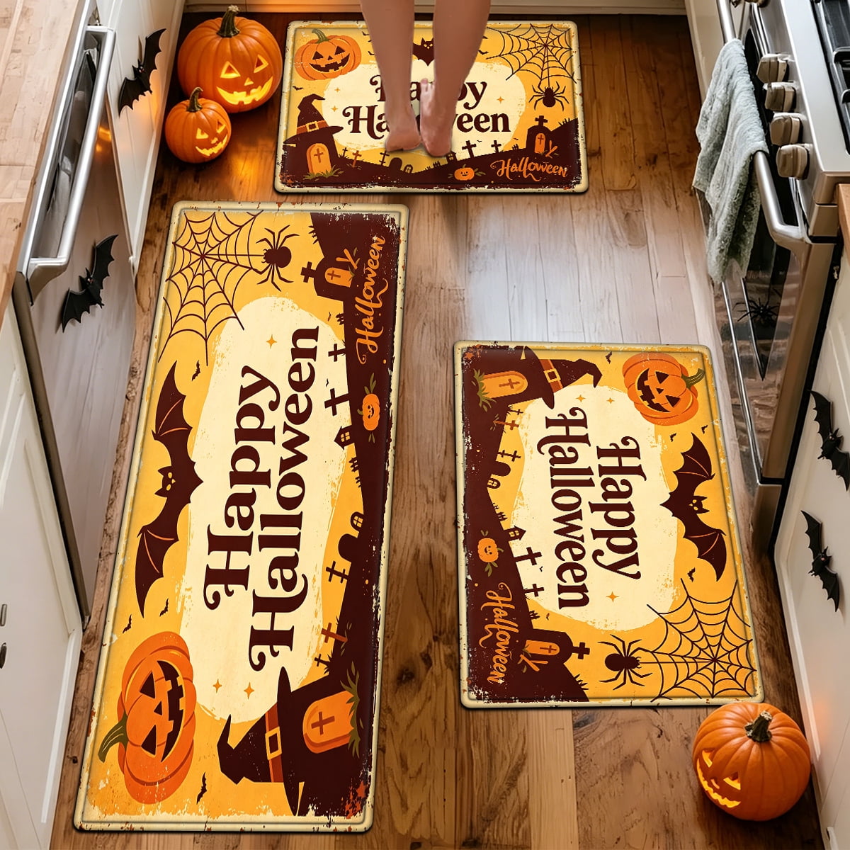 YIMEIS Halloween Orange Pumpkin Lantern Soft Non-slip 1Pc Flannel Mat and Kitchen Rugs,16''x24'',for Bathroom Entryway Bedroom