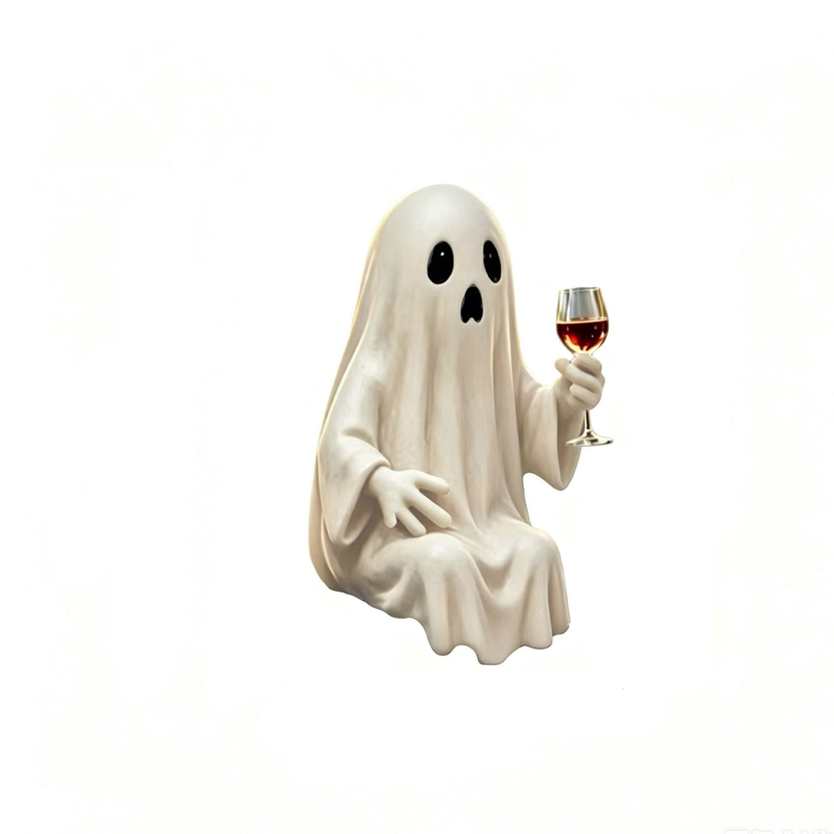 Halloween Ghost Figurine, Ghost Girl with Pink Bow & Hot Drink, Funny Ghost Statue Halloween Decor for Gift, Cute Spooky Tabletop Ornament for Home, Mantle, Desk & Party Decoration