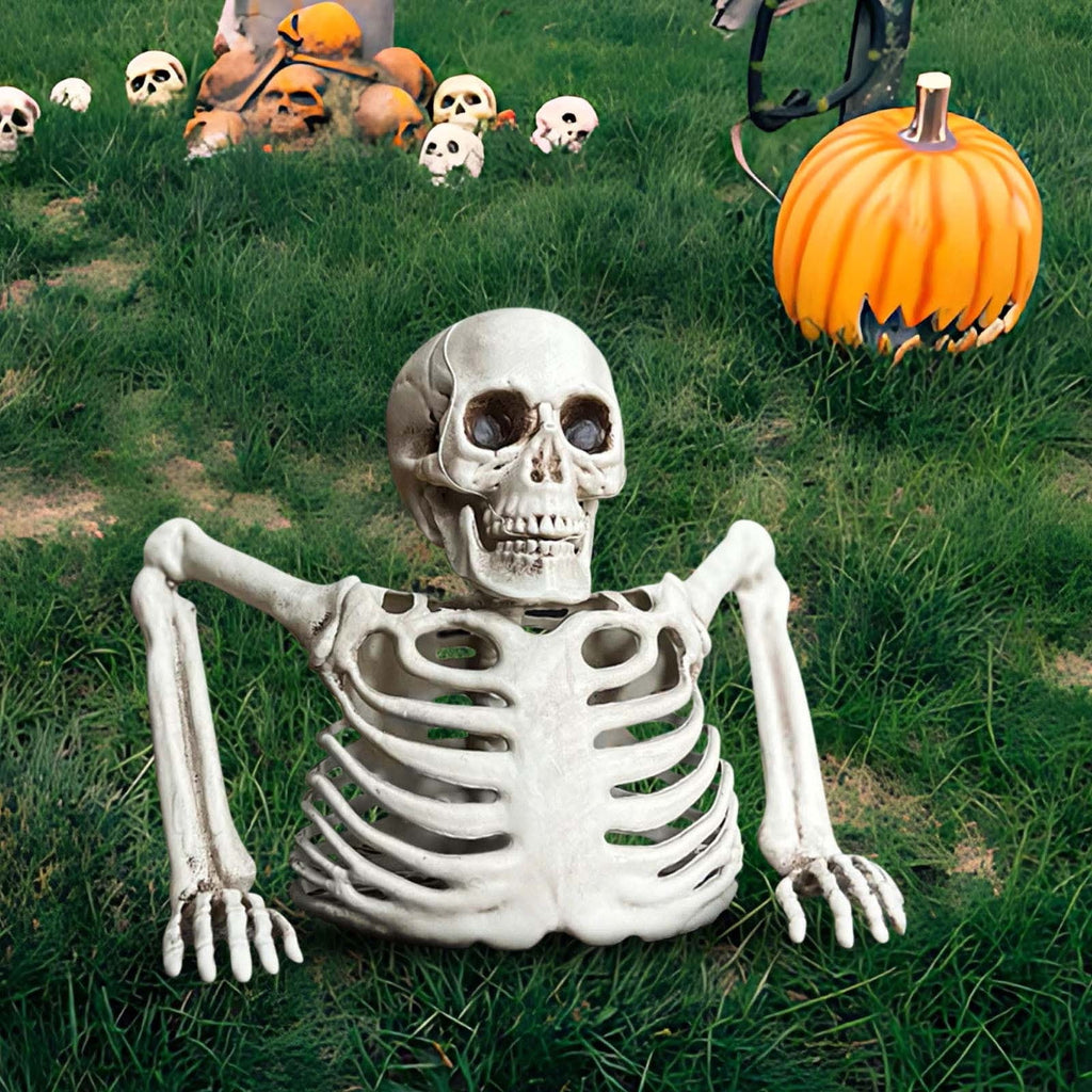 Realistic White Plastic Half Torso Skeleton Tabletop Prop, Detailed Human Half Skeleton Halloween Desktop Decor, Weatherproof Indoor Outdoor Reusable Spooky Party Ornament