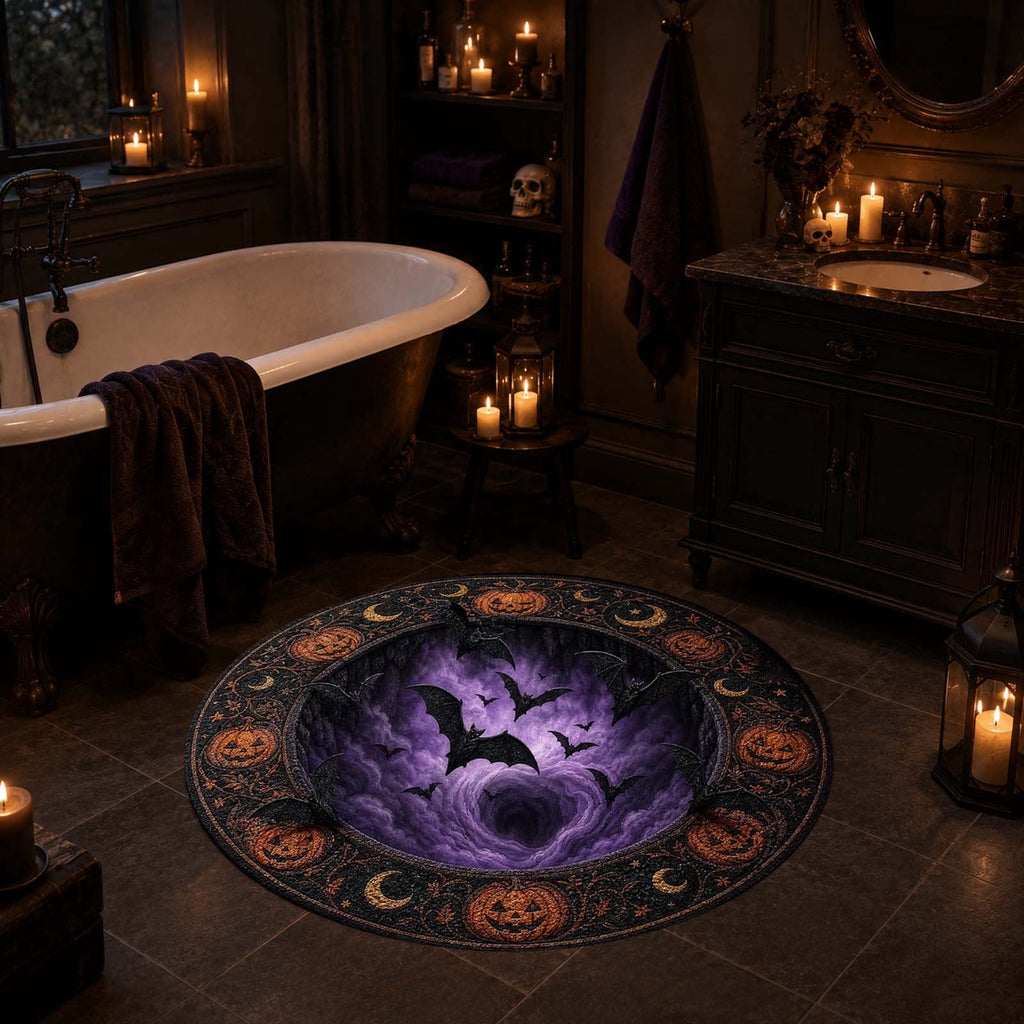 Win s Way 3D Illusion Round Halloween Rug Optical Illusion Doormat Non- Washable Entryway Decor Spooky Fall Front Door Mat for Party Decoration Available in 15.8/23.6/31.5 Inch