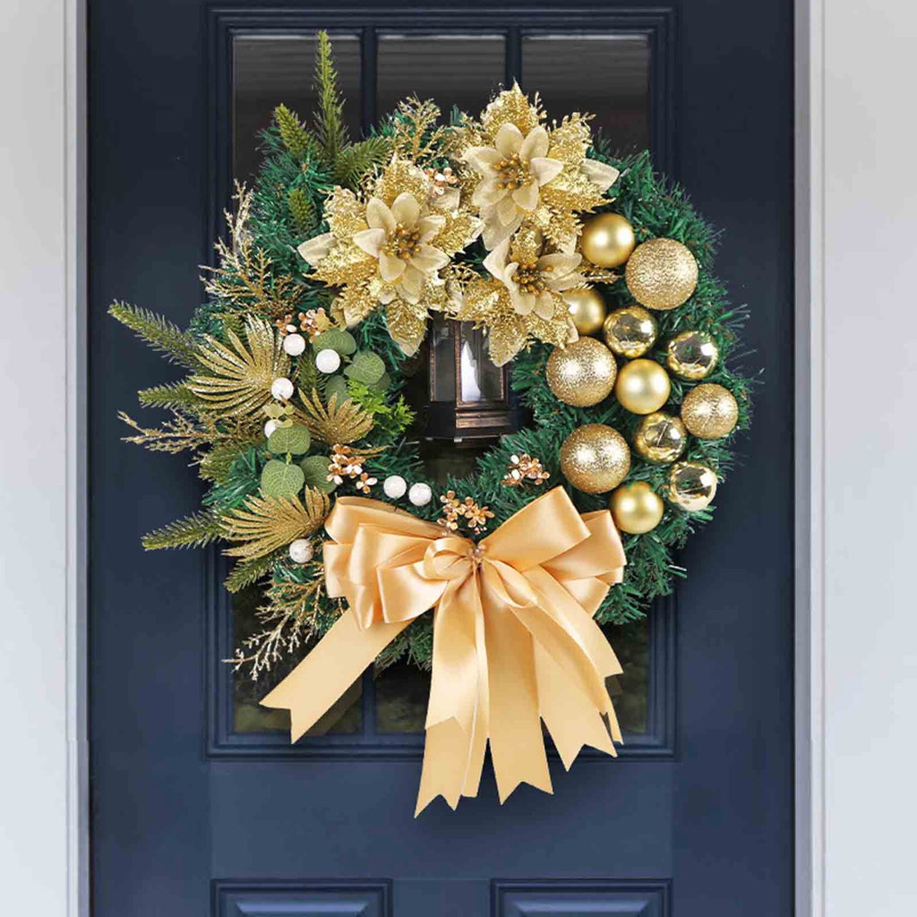 ICQOVD Halloween Pumpkin Maple Leaf Wreath with Skeleton Ornament Orange Black Bow Front Door Hanging Fall Home Decoration 15.75*15.75*3.15IN