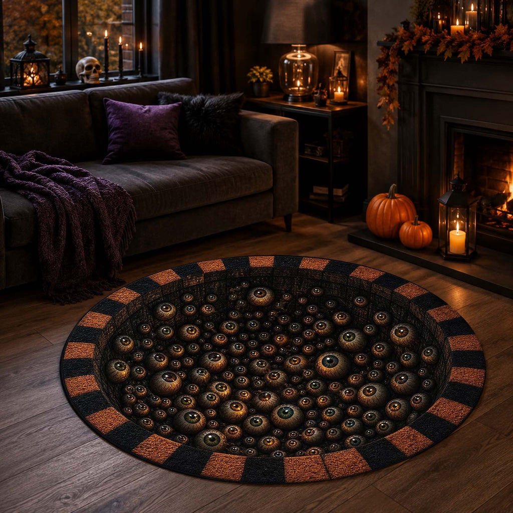 Win s Way 3D Illusion Round Halloween Rug Optical Illusion Doormat Non- Washable Entryway Decor Spooky Fall Front Door Mat for Party Decoration Available in 15.8/23.6/31.5 Inch