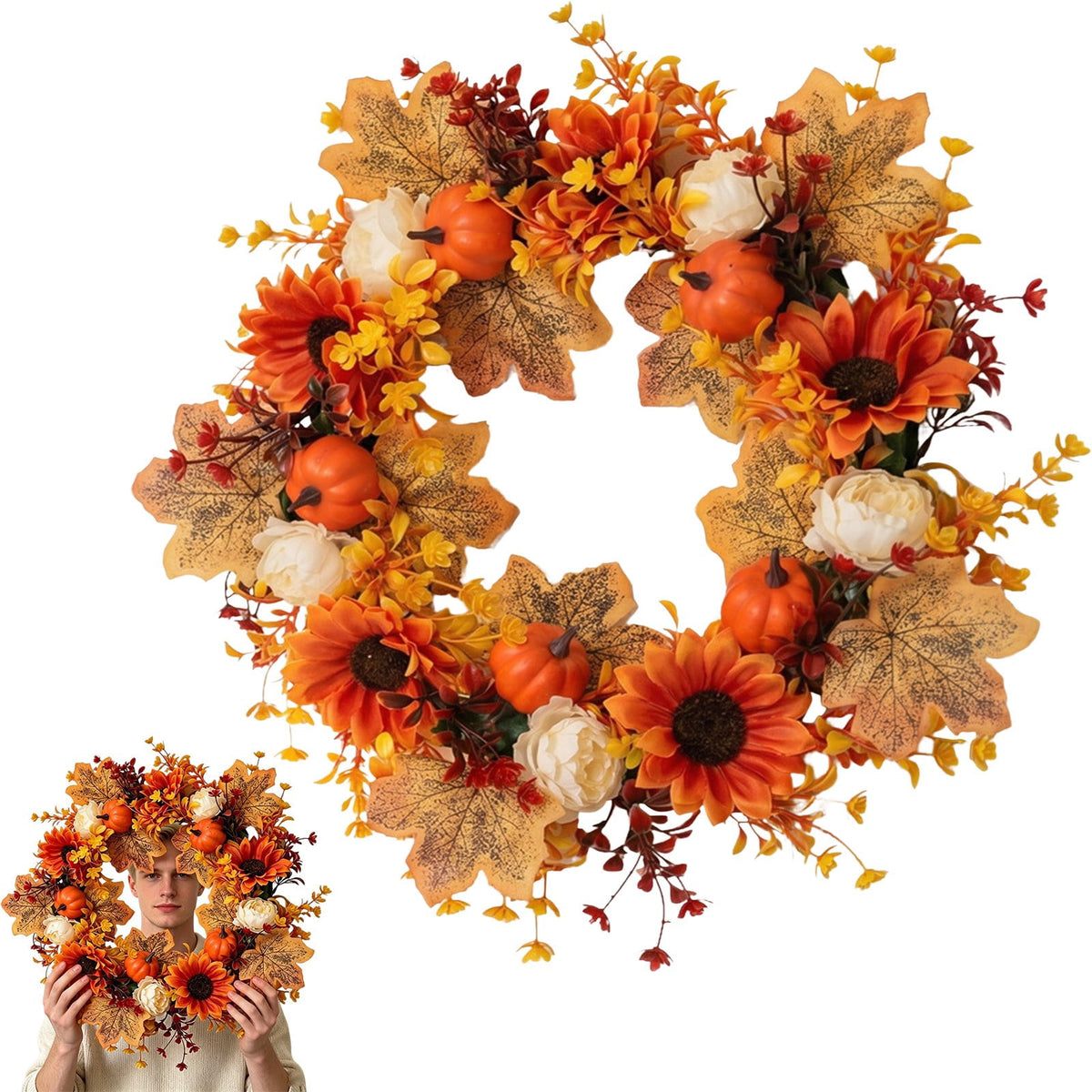 Fall Wreaths for Front Door, Farmhouse Autumn Wreath with Pumpkin Decorations, Fall Door Wreath Outdoor Indoor Thanksgiving Harvest Fall Decor