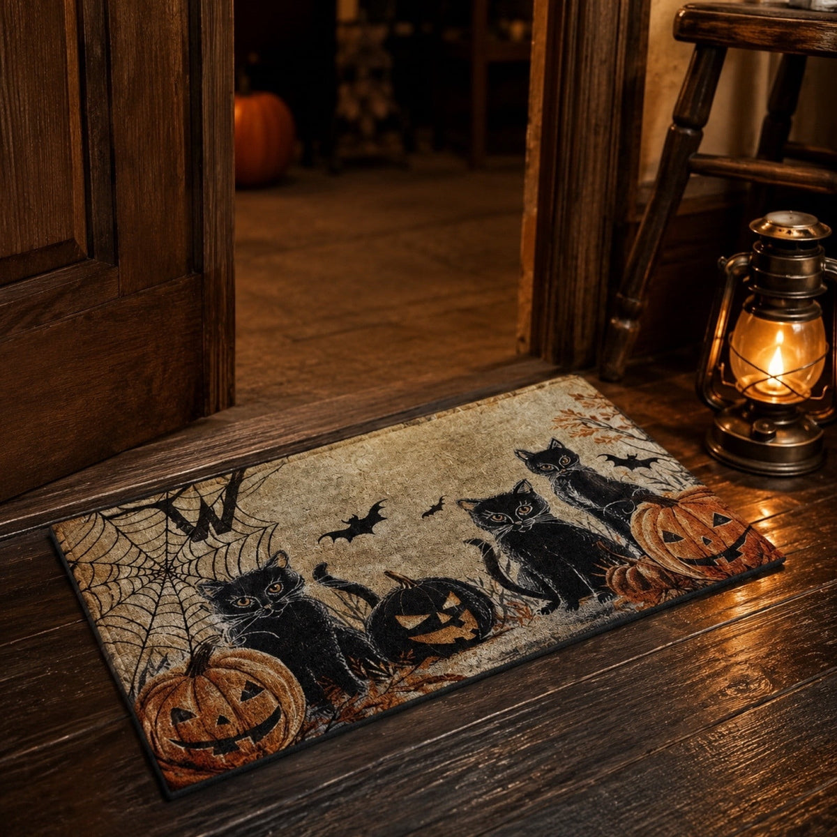 Halloween Dog Door Mat 16x24", Golden Retriever Ghost Pumpkin Welcome Rug for Porch, Halloween Outdoor Decorations