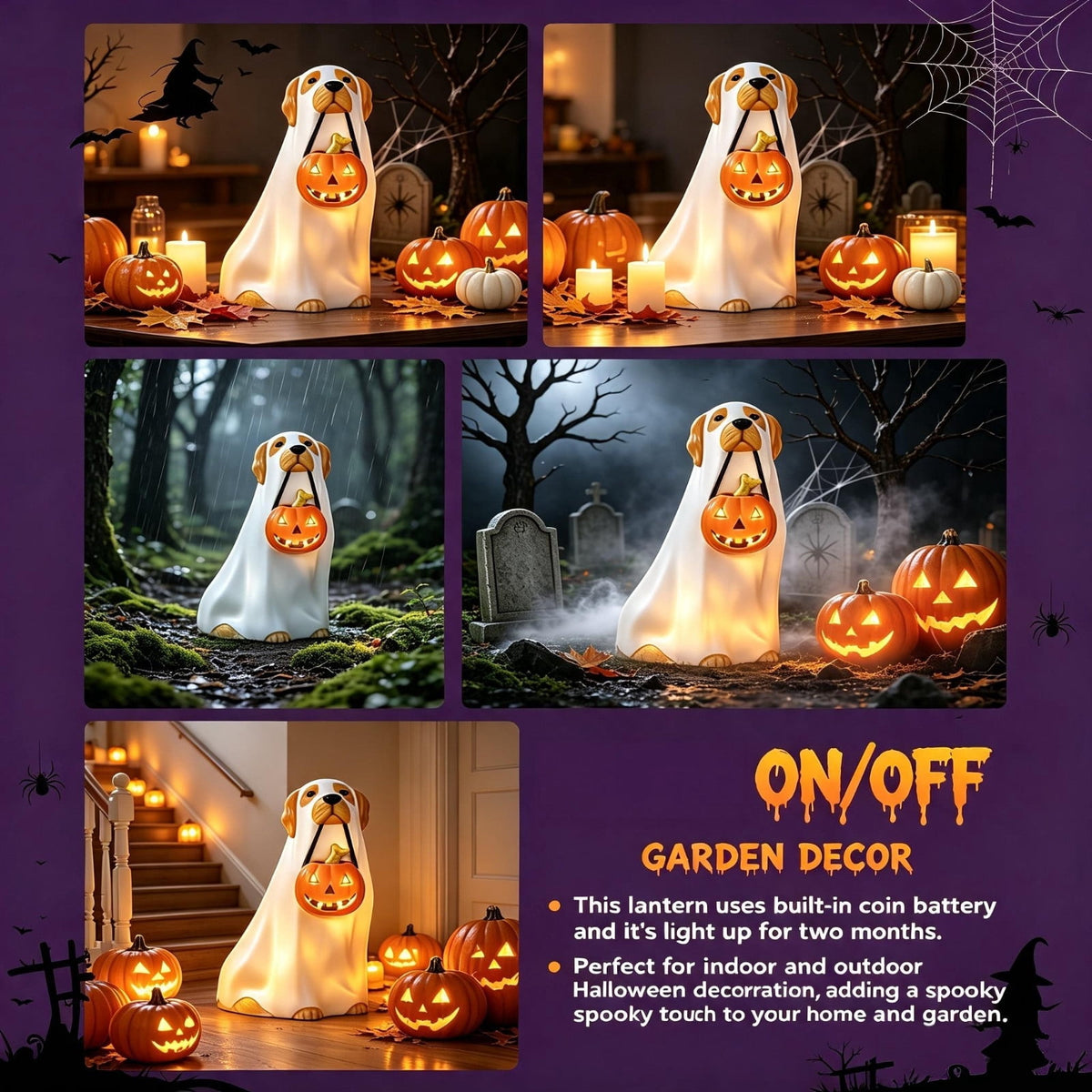 JHRGJIO Halloween Dog Blow Ghost decor, with Lit LED Halloween Decoration Indoor, Fall Decor Inflatable Spooky Figure for Yard Lawn Porch Garden Display