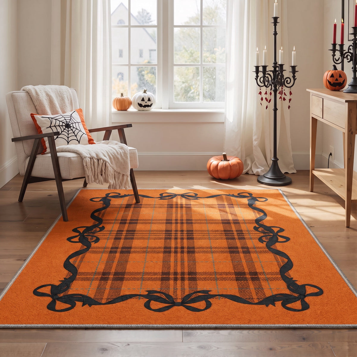 KUETH 3'x5' Halloween Machine Washable Area Rug, Non-Slip Rugs for Living Room, Bedroom and Dining Room, Orange