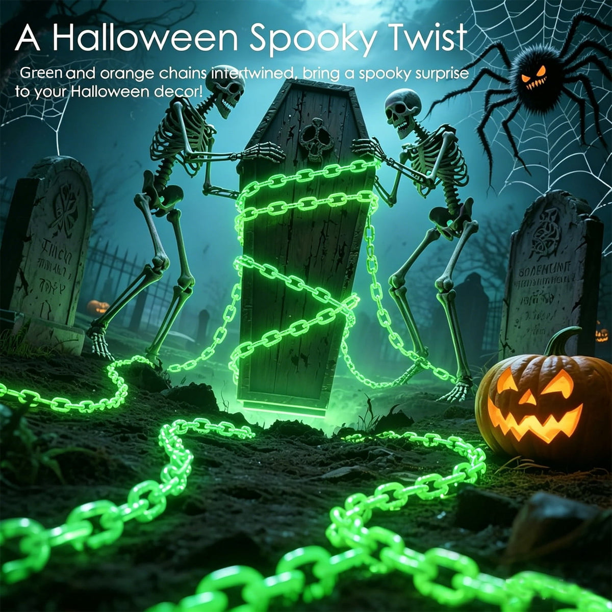 10Ft Battery Operated Plastic Chain Lights for Halloween Decorations, 8 Modes Timer Orange Halloween String Lights Waterproof Lighted Props Chains for Skeleton Dog, Haunt House,Costumes Party Decor