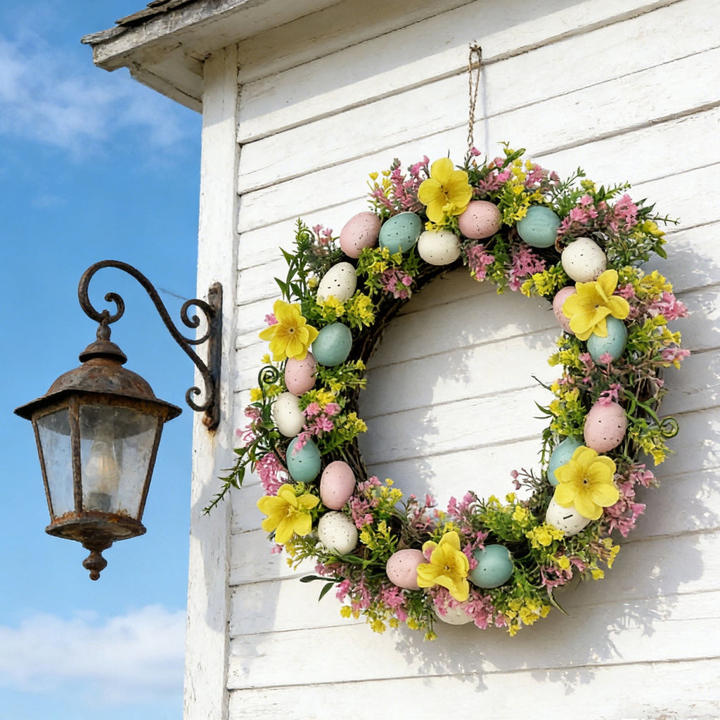 Rijanmt Decorative Plastic Easter Day Wreath, Multicolor