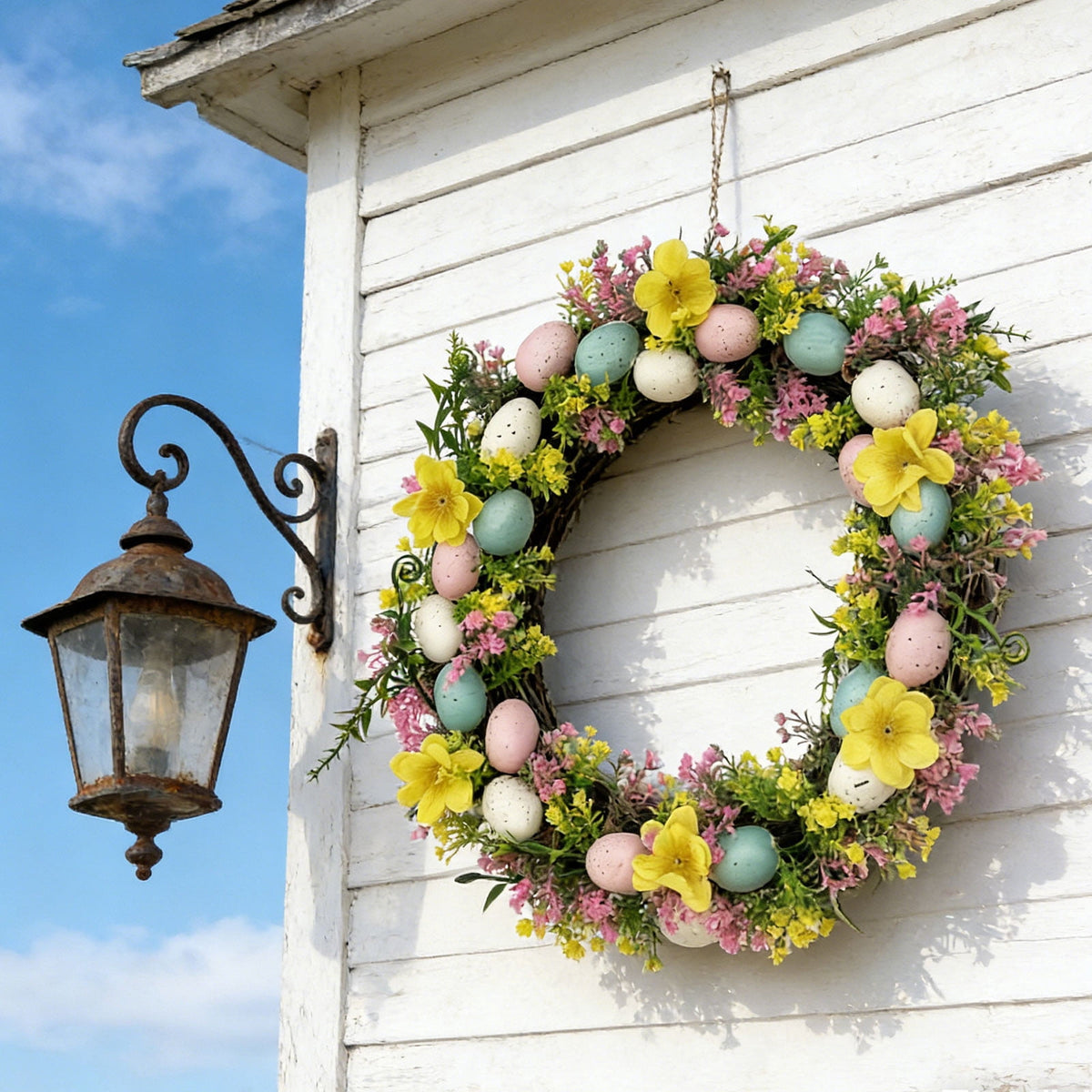 Rijanmt Decorative Plastic Easter Day Wreath, Multicolor
