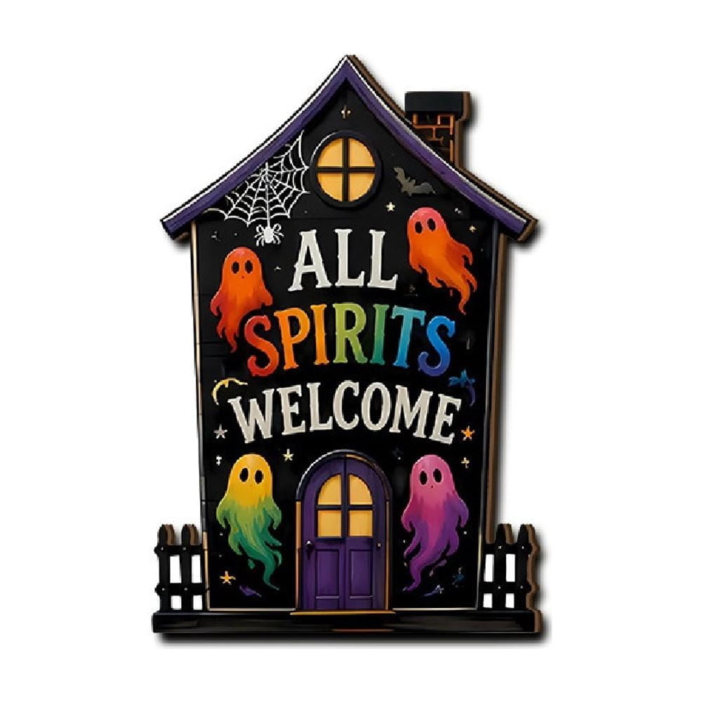 Halloween Ghost-Shaped Wall Sign, Festive Party Decoration, Playful Seasonal Accent, Lighthearted Tone and Exciting Atmosphere, for spooky Family Parties and festive Home Walls.