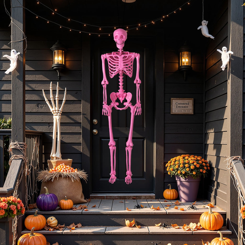 Costway 5.5 FT Poseable Halloween Skeleton Life-Size Decoration with Built-in Lights Green
