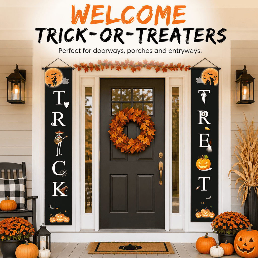 Halloween Decorations Outdoor Trick or Treat Halloween Porch Sign Banners Witch Decor