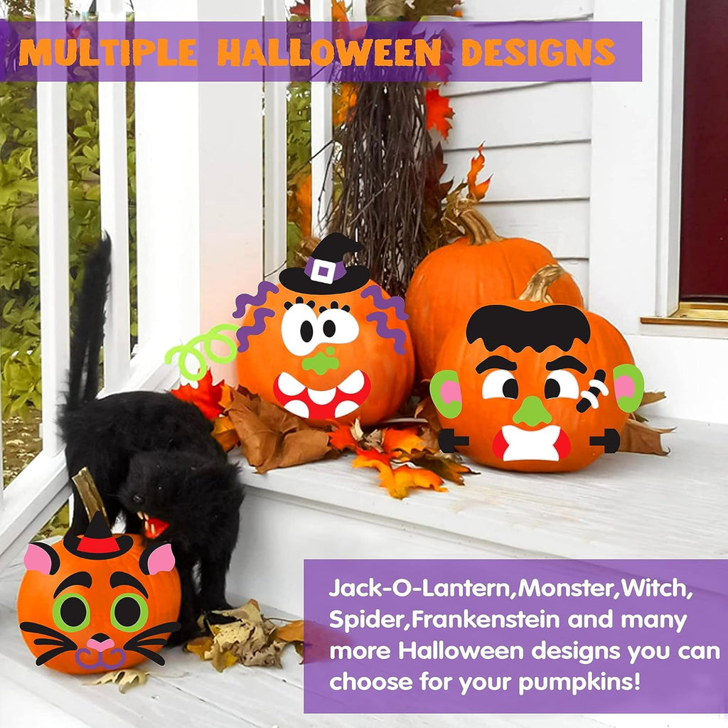 Joyfy 16 Faces Halloween Pumpkin Decorations Stickers Foam Craft Kit, 18 Sheets 16 Designs Halloween Party Favors for Kids, Party Supplies Arts Activities, Jack O Lantern Face Sticker School Gifts