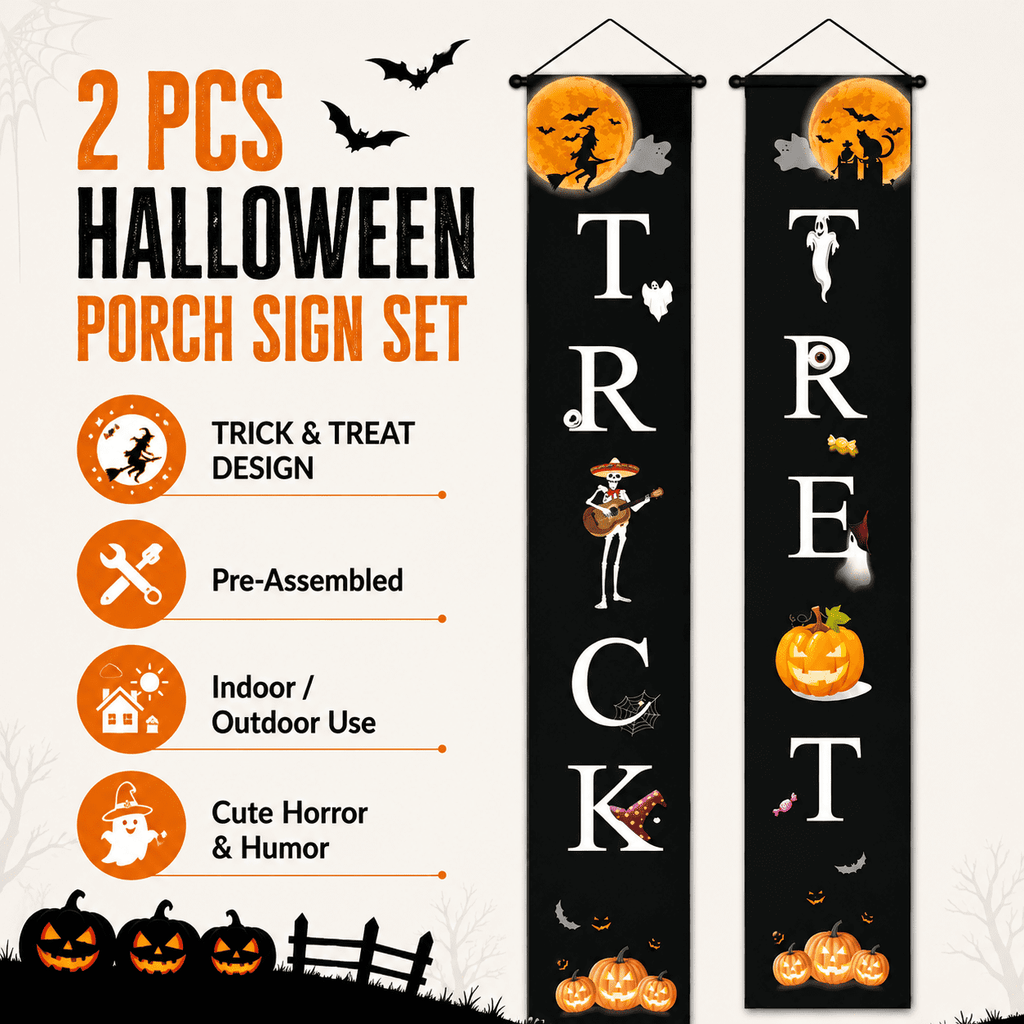 Halloween Decorations Outdoor Trick or Treat Halloween Porch Sign Banners Witch Decor