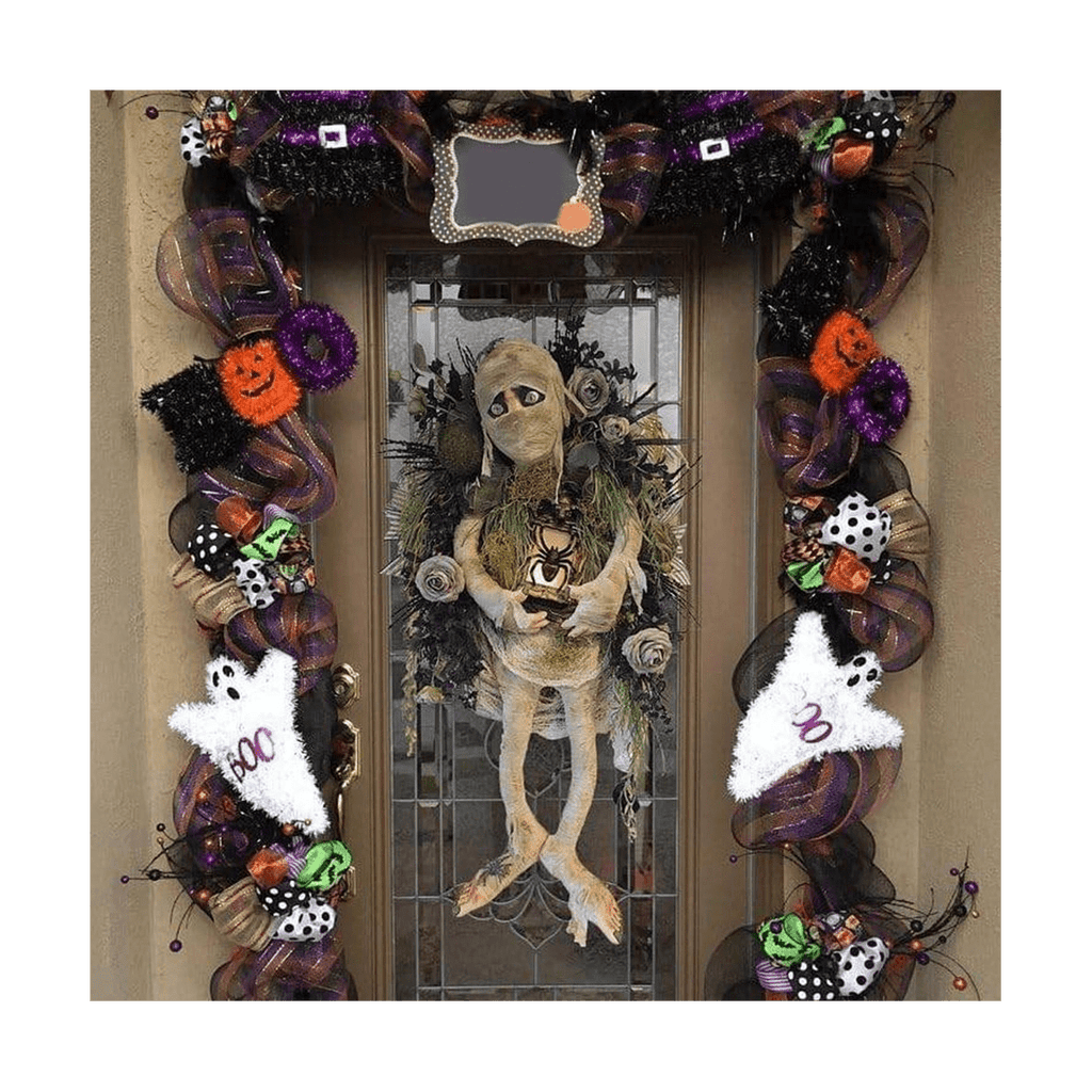 New Halloween Mummy Wreath for Front Door, Halloween Wreath Mummy