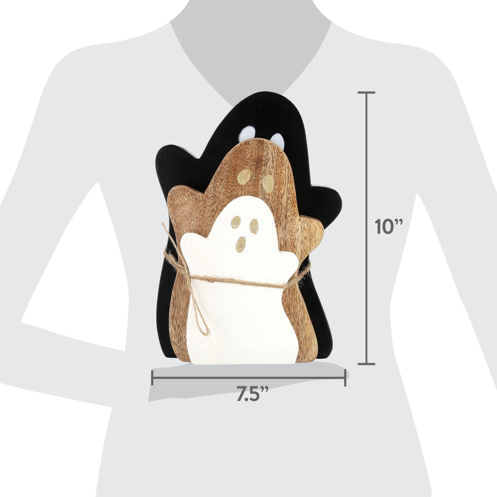 Wooden Ghost Decoration Set, Black/Natural/White, 3 Pieces, Halloween by Way To Celebrate