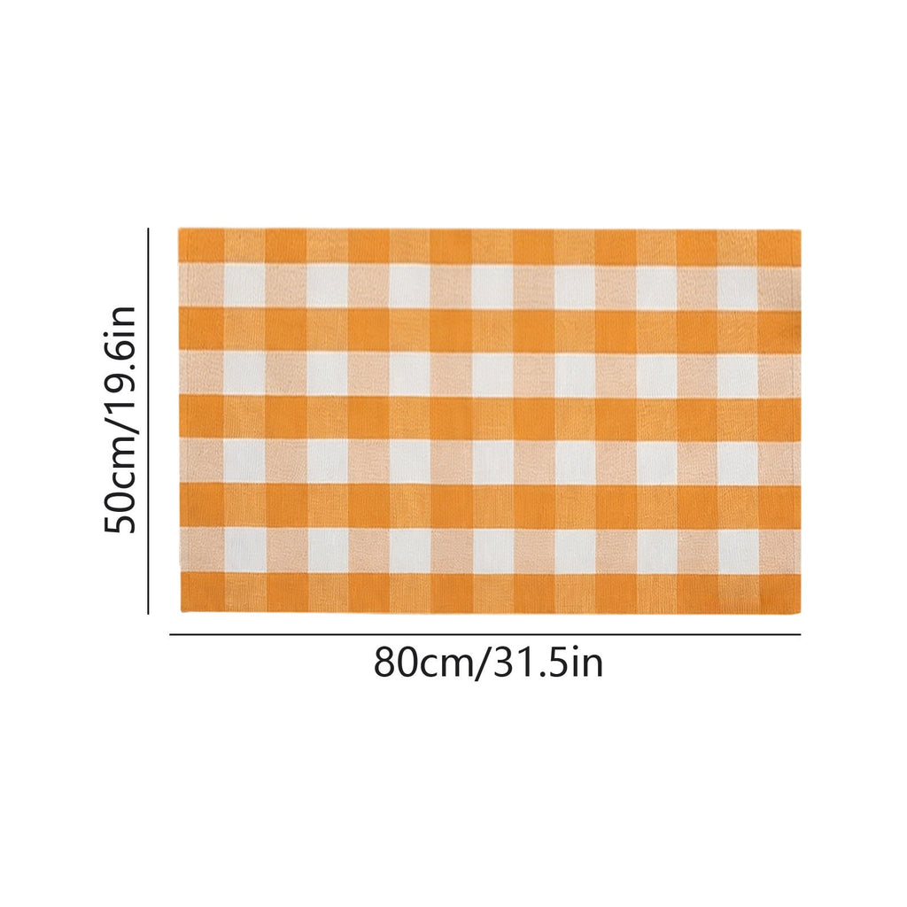 Orange Plaid Fall Outdoor Mat, Hand-Woven Porch Rug for Thanksgiving Halloween Door Decor
