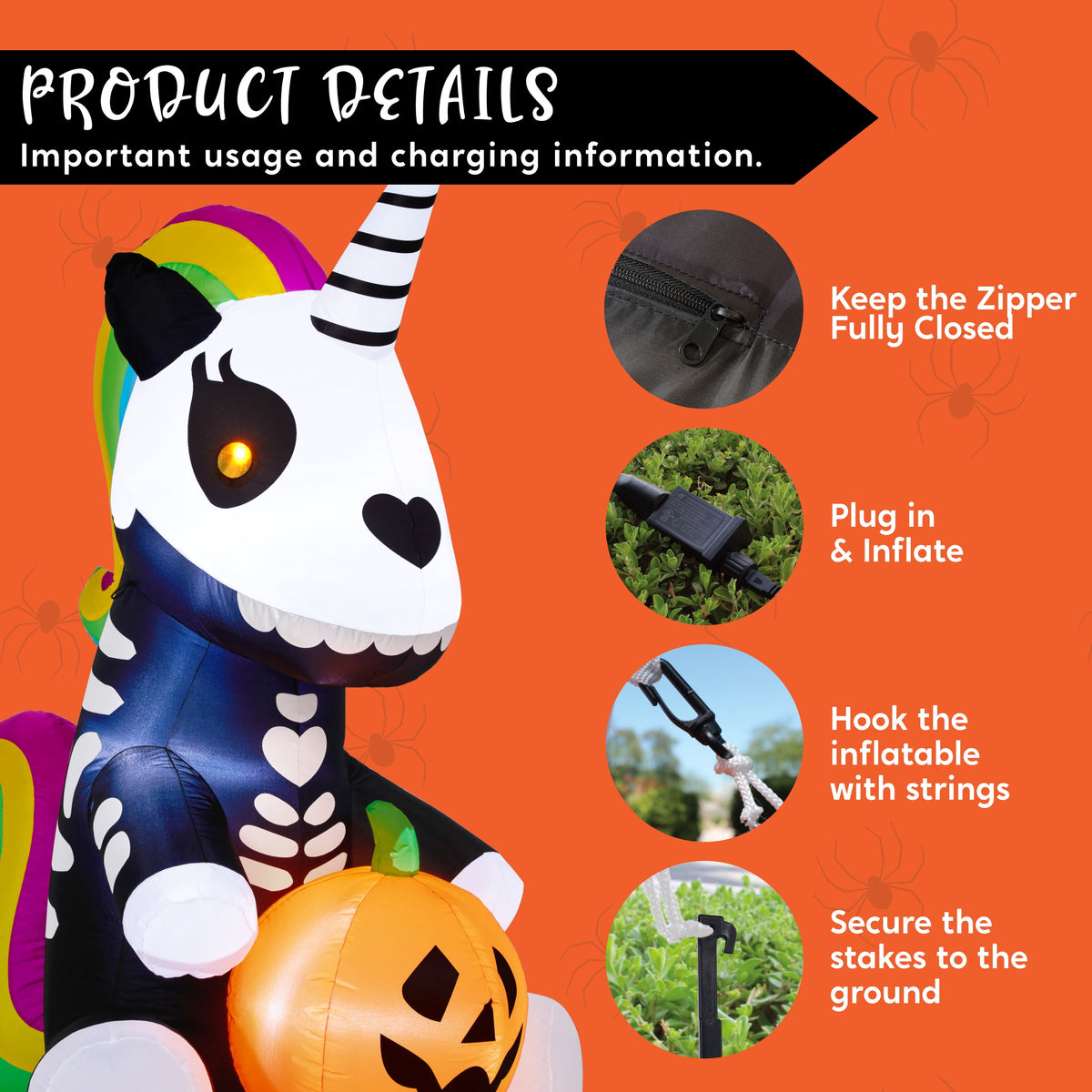 Joyfy 5 ft Halloween Inflatable Sitting Skeleton Unicorn with Build-in LEDs,Halloween Blow up Yard Decorations Outdoor Decorations