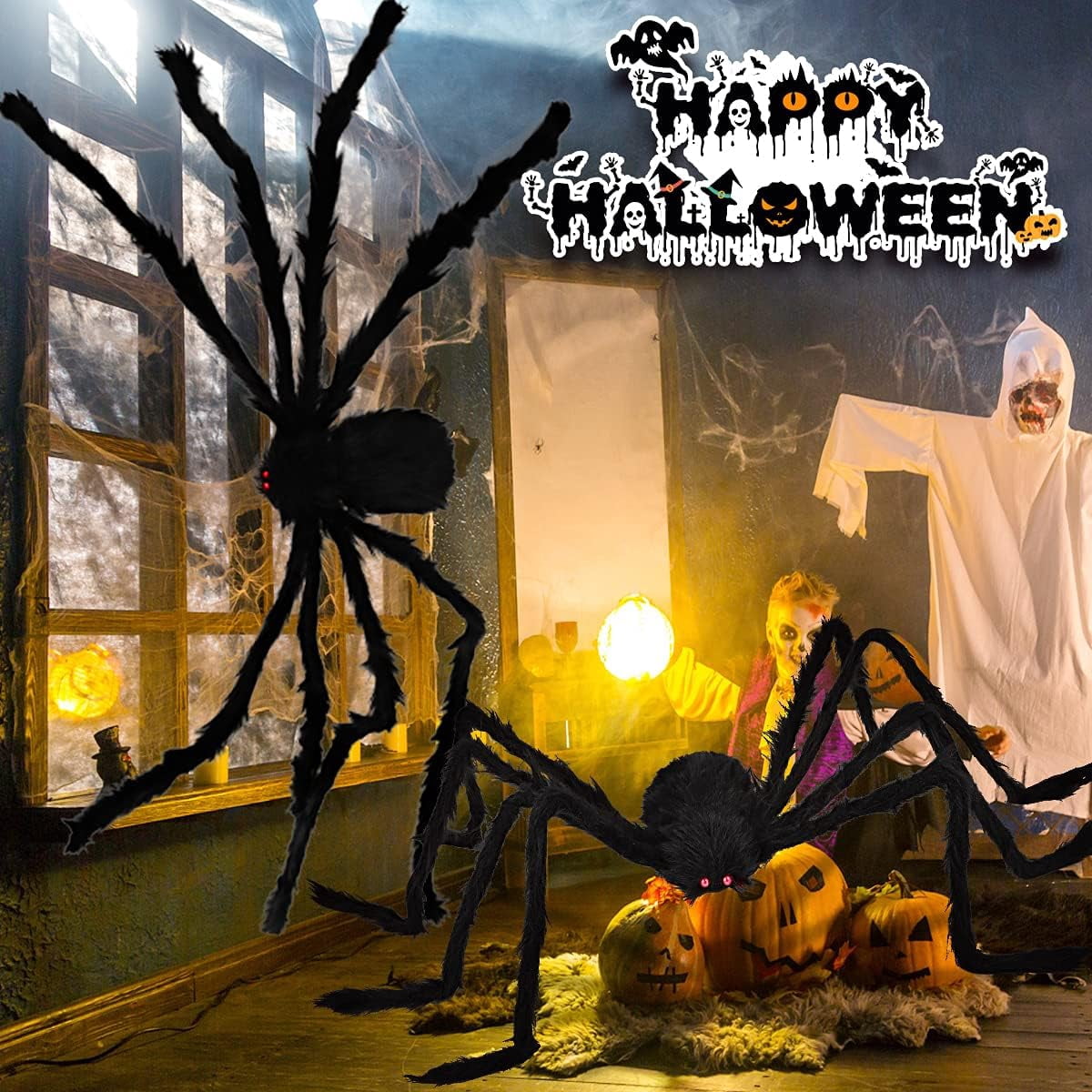 Ayieyill 79 In Giant Spider Halloween Decorations Outdoor, Scary Large Spider for Halloween Yard Decorations, Haunted House Props, 1pc