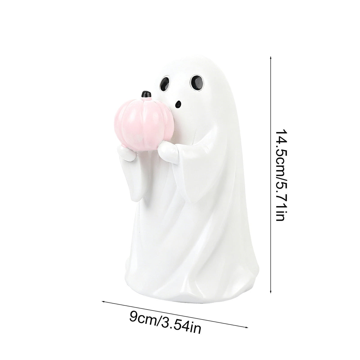 Halloween Ghost Figurine, Ghost Girl with Pink Bow & Hot Drink, Funny Ghost Statue Halloween Decor for Gift, Cute Spooky Tabletop Ornament for Home, Mantle, Desk & Party Decoration