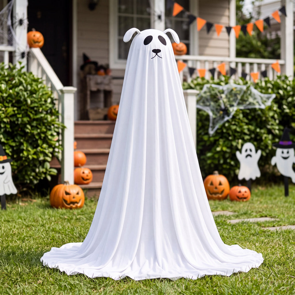 Joyfy 47"Cute Ghost Dog Halloween Decoration Outdoor, Reusable Spooky Standing Dog with Stakes, Soft White Light LED & 6 Hours ON + 18 Hours OFF Timer, Adorable Halloween Decor for Front Porch Yard
