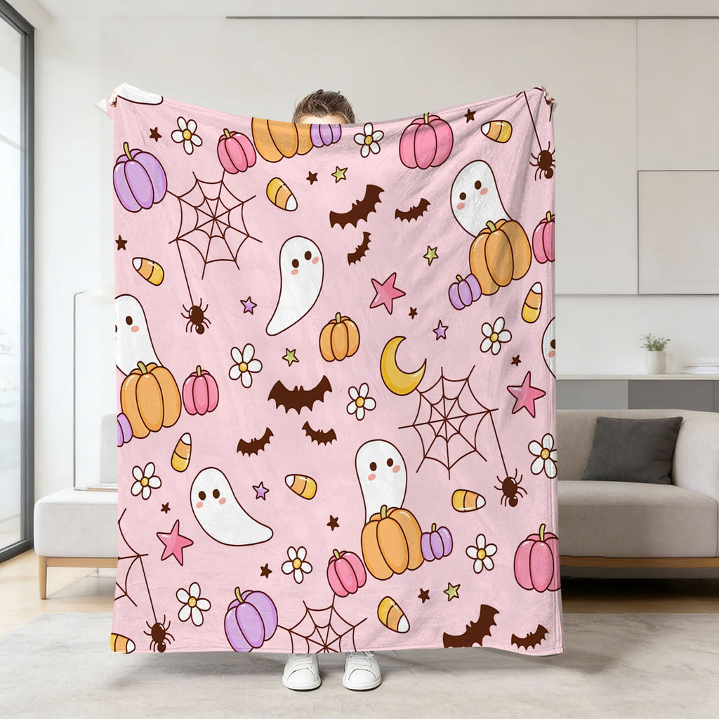 Halloween blanket,Halloween Print Throw Blanket Flannel Soft Cozy Decorative Nap Blanket with Ghost Pumpkin Skull for Office Bedroom Sofa Camping Travel(100x150cm/39x59 Inch),Black